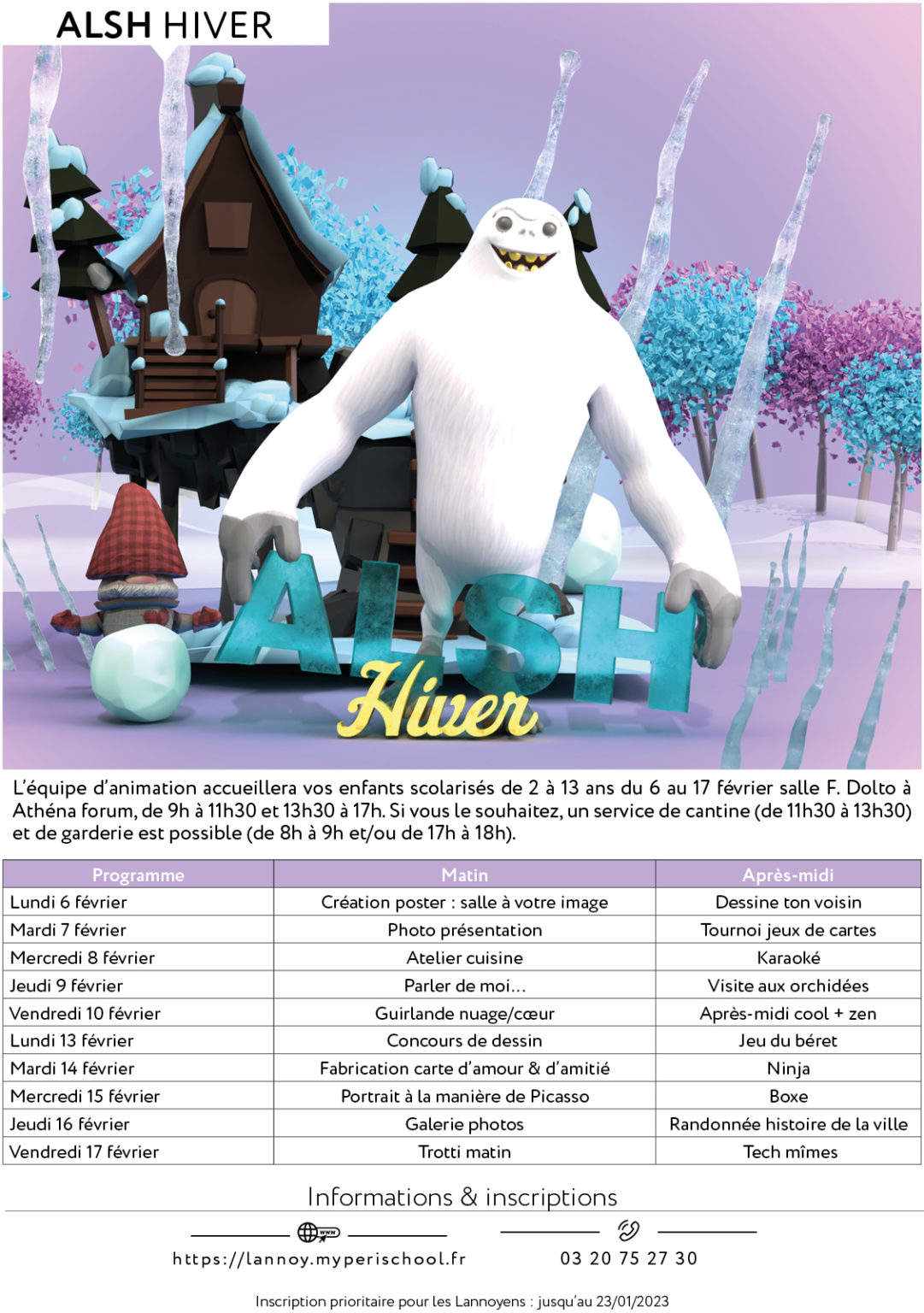 Programme ALSH Hiver – Ville de Lannoy